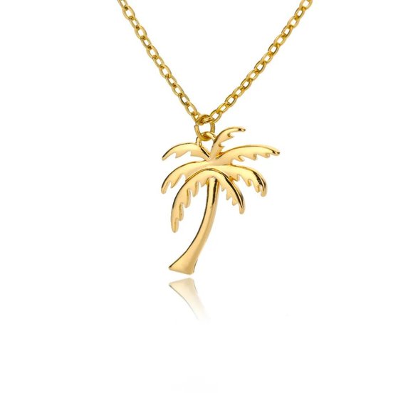 Gold Palm Tree Pendant Necklace Stainless Steel Coconut Tree, Beach Tropical - Picture 5 of 5